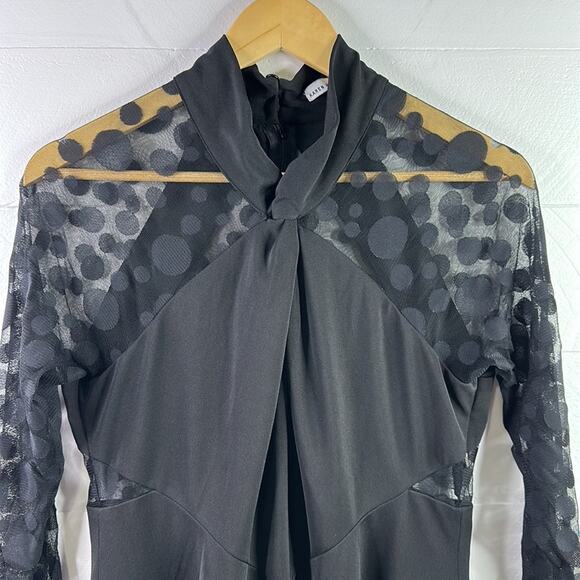 KAREN MILLEN Black Mesh Polka Dot Below Knee Polyester Long Sleeve Dress Size 10 - Picture 6 of 11